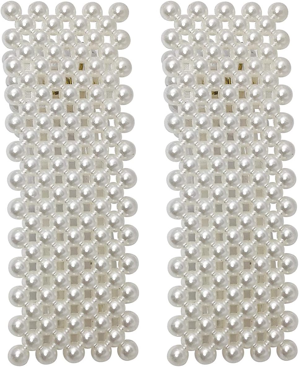 EVOGIRL Pearl Ractangle Full Cover Hair Clip Smooth Hair Pin Accessories White Medium Hair Clip,for Women/Girls,2 Pk