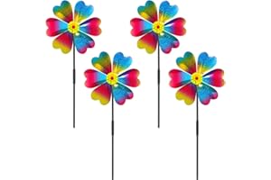 HADEEONG 4PCS Wind Spinners for Yard and Garden, Sparkly Lawn Yard Decorations Pinwheels Colorful Whirligigs Windmill for Christmas Outdoor Decor (Sparkly)