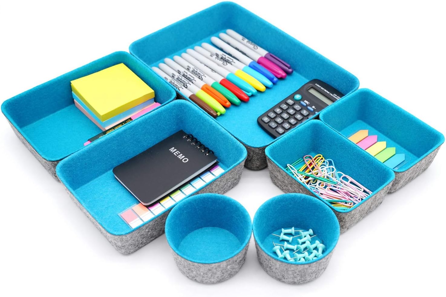 WELAXY Drawer organizers bins felt trays desk storage bins dividers small drawers organizing bins round organizing box for office supplies closet cabinet socks makeup holder 7-piece Gift Pack (Turquoise): Home Improvement