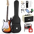Donner 39 Inch Left-Handed Electric Guitar Kit Solid Body Sunburst Lefty Beginner Set Full-Size with Amplifier Online Lesson Bag Digital Tuner Capo Strap String Cable Picks DST-100SL