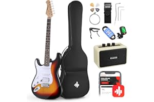 Donner 39 Inch Left-Handed Electric Guitar Kit Solid Body Sunburst Lefty Beginner Set Full-Size with Amplifier Online Lesson Bag Digital Tuner Capo Strap String Cable Picks DST-100SL
