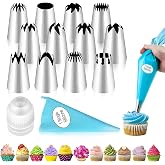 Large Piping Tips Set - 14pcs Reusable Stainless Steel Icing Nozzles Kit Cake Decorating Tools For Cupcake Cookie Pastrys Dough