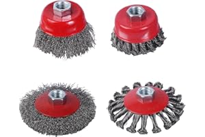 GIMYUAN Wire Wheel for 4 1/2 Angle Grinder, 4PCS Wire Wheel Cup Brush Set, 4 Inch/3 Inch Knotted Coarse Crimped Wire Wheels, with 5/8-11UNC Threaded Arbor
