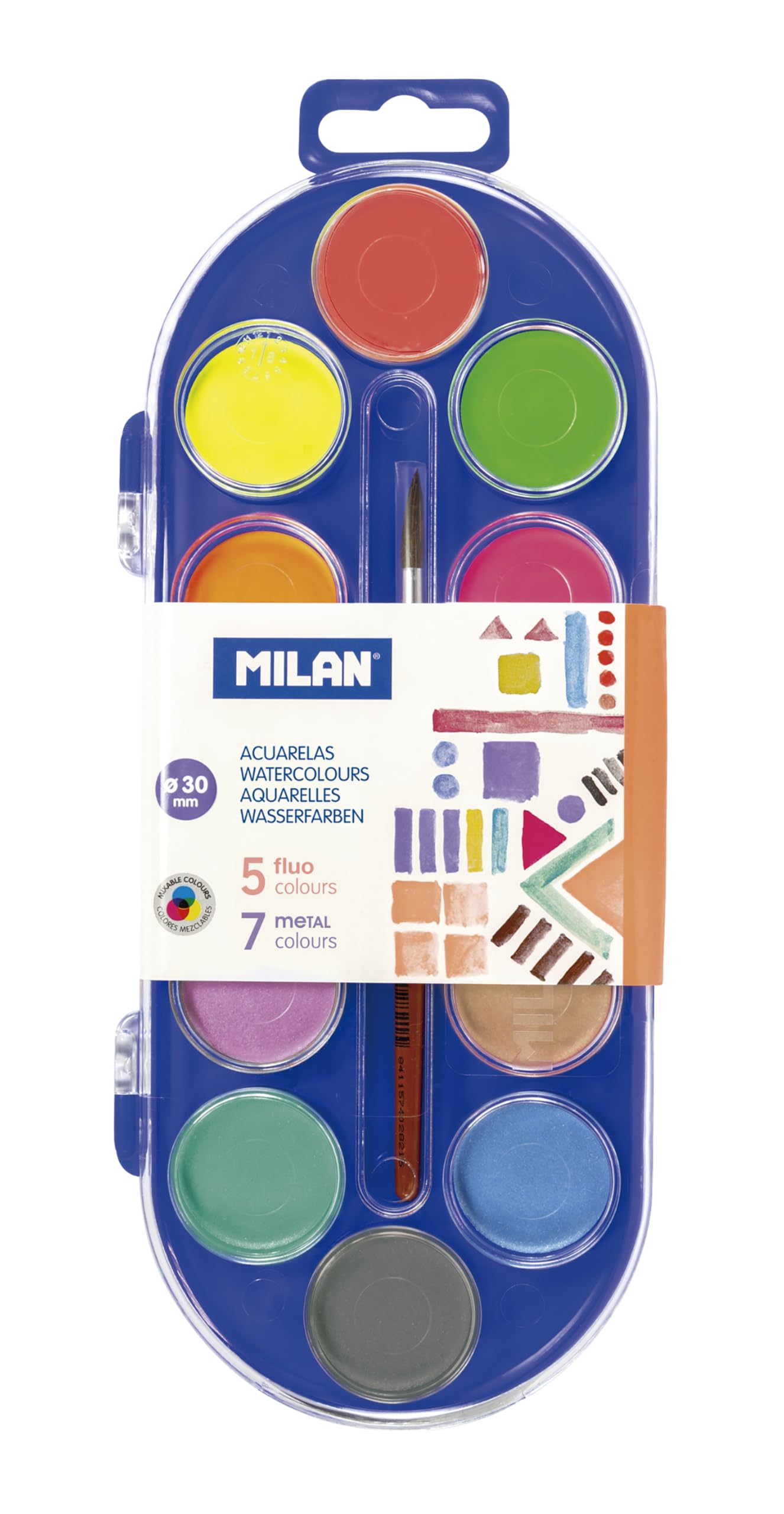 Milan 0531512 – Watercolours with 12 Tablets and a Brush