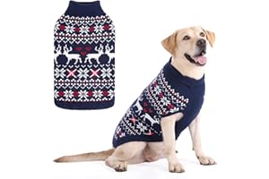KOOLTAIL Christmas Dog Sweater, Cold Weather Pullover Classic Knitwear, Reindeer Snowflake Pattern Thick Warm Winter Pet Clothes, Cable Knit Sweaters for Small Medium Large Dogs Boy Girl, Navy Blue XL