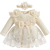 Baby Girl Romper Dress Baby Dress Romper Lace Flowers Infant Fall Winter Festival Clothes with Headband