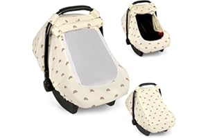 Hooyax Muslin Car Seat Cover Baby - Breathable and Privacy Car Seat Canopy with 3 Modes - Easy Install & Gift Box Packaging, 
