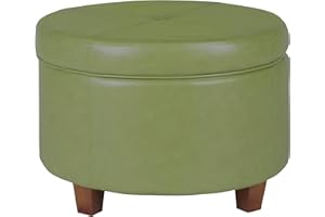 HomePop Round Leatherette Storage Ottoman with Lid, Moss Green Large