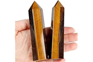 LAIDANLA 4" Tiger Eye Healing Crystals Wands Polishing Natural Reiki Energy Wand Stone Hexagonal Point Large Crystal Gemstones for Meditation Therapy Crystal Grid Decoration 1Pcs
