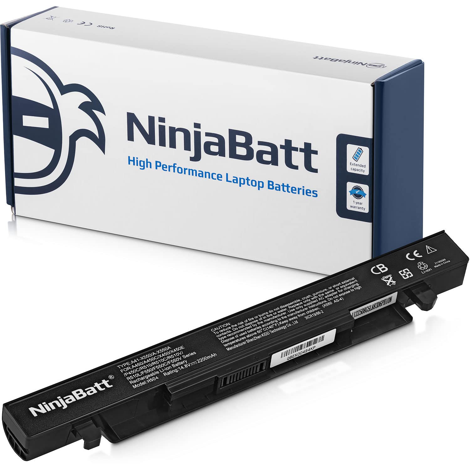 NinjaBatt Battery for ASUS A41-X550A A41-X550 F550 F450 X550 R510C R510J A550 K550 P550 X550C X550DP X550E X450 A550L X550J R510J High performance [4 Cells/2200mAh/33Wh]