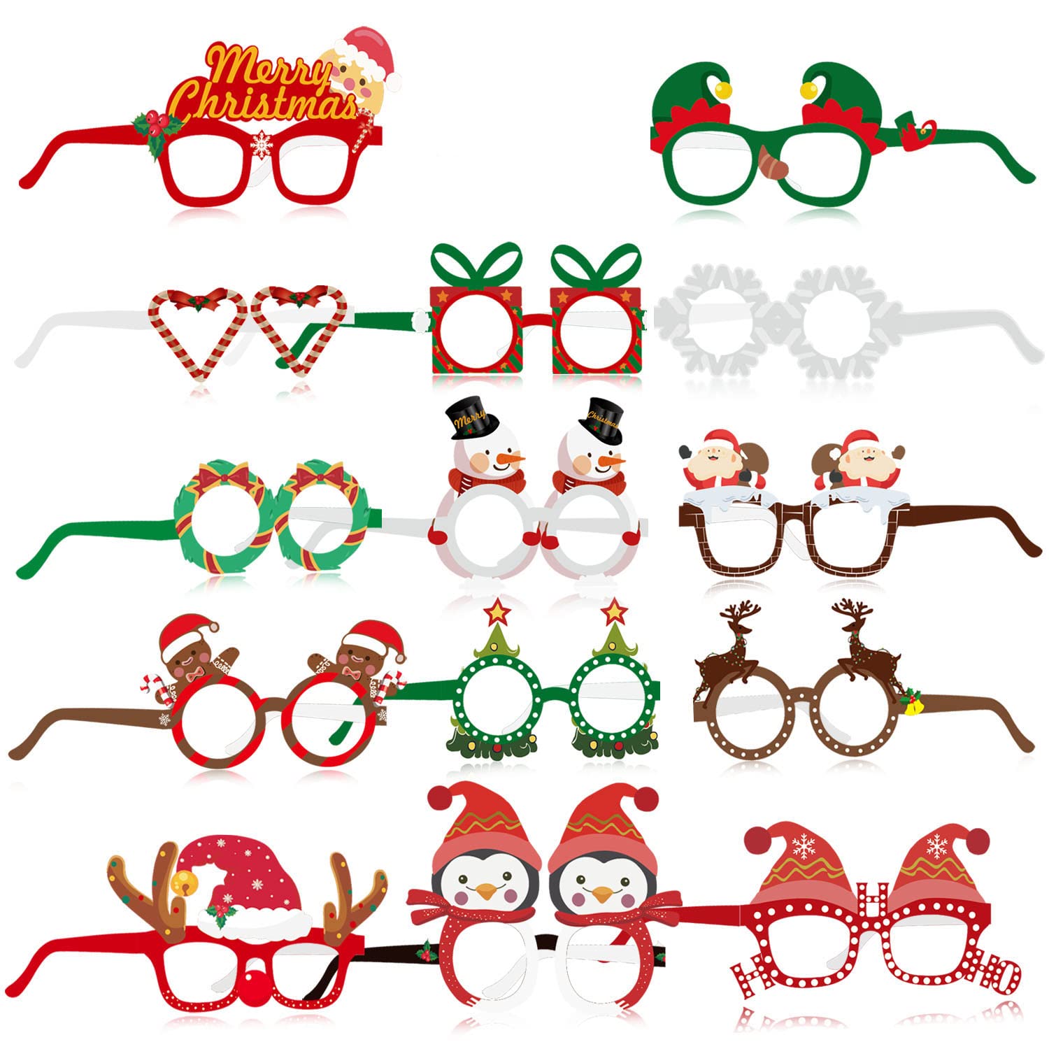 HOWAF 28 Pack Novelty Christmas Glasses Paper Glasses Photo Booth Props Table Decoration Christmas Costume Party Glasses Frame for Kids Adults Christmas Party Favors Gift
