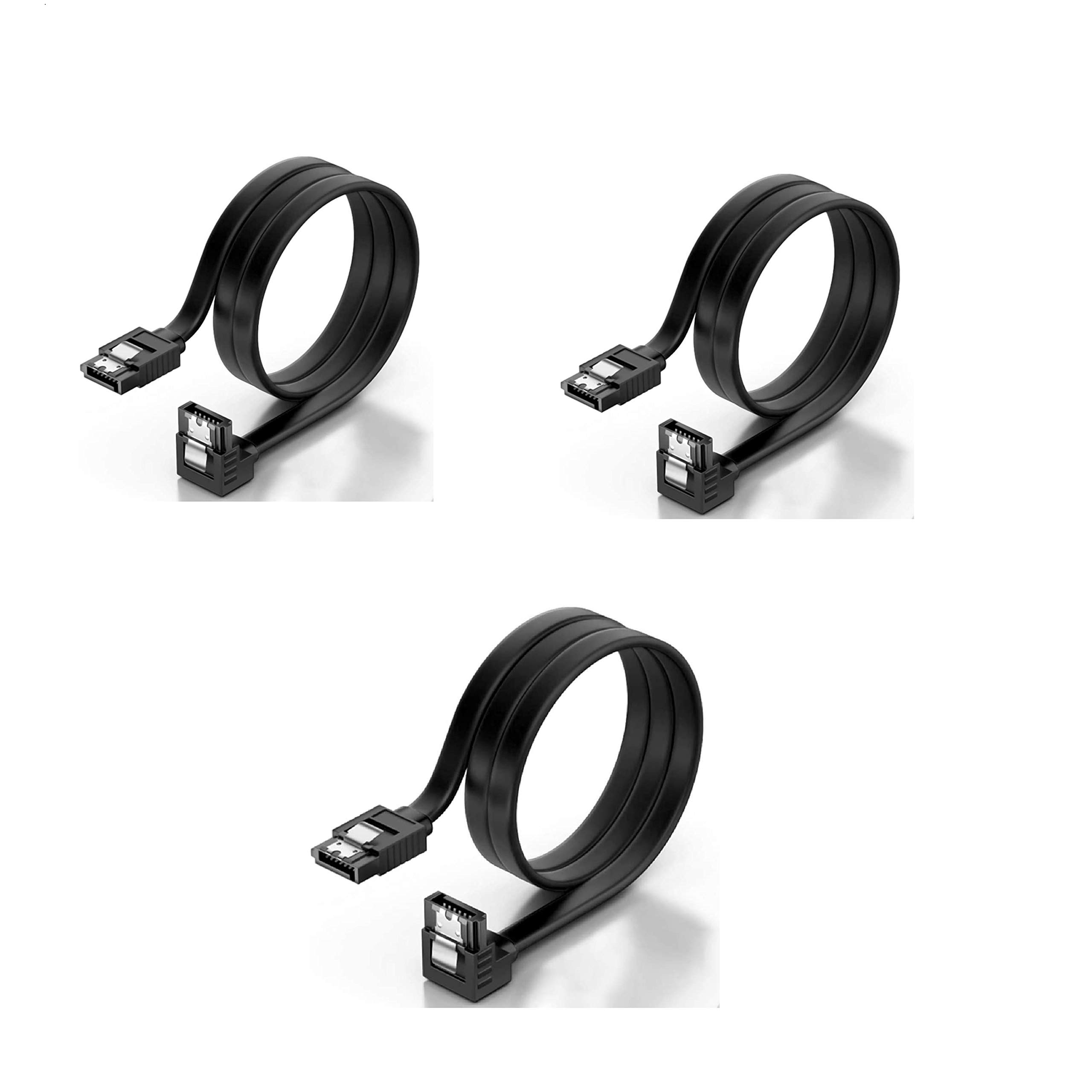 KUYIA SATA Cable III, Straight to 90 Degree Right Angled 6Gbps Data Leads,Sata3 HDD Cord Metal Clip Type L Connector Compatible Up to Serial ATA/ 600 40CM