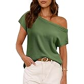 Saodimallsu Women's Off Shoulder Short Sleeve Knit Sweater Top