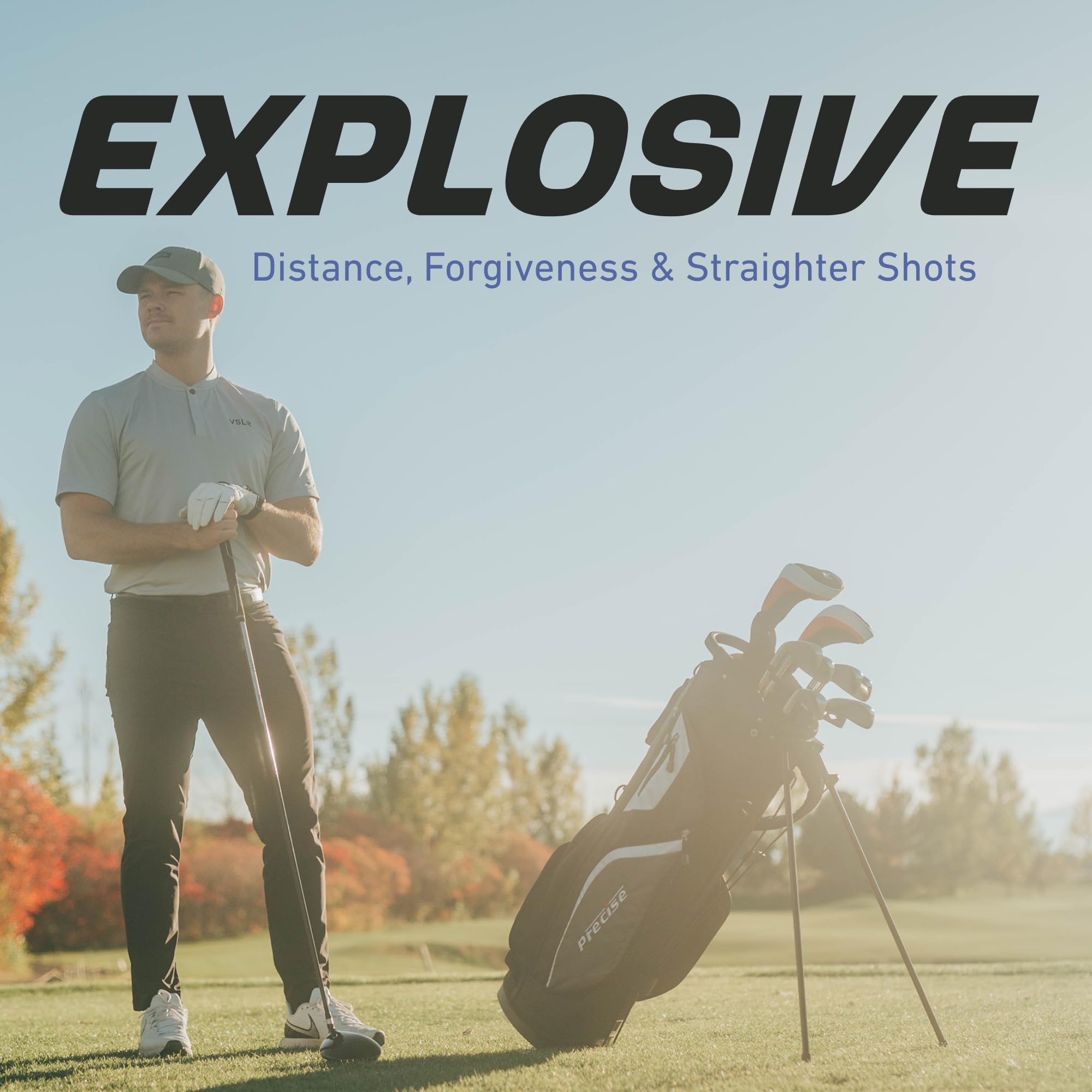 Precise M5 Men’s Golf Set – 460cc Driver, Wood, Hybrid, 5-PW Irons, Putter, Stand Bag, 3 Headcovers – RH/LH, Short/Regular/Tall