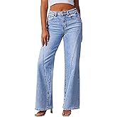 Pink Queen Wide Leg Jeans for Women 2025 High Waisted Casual Loose Fit Denim Pants Trendy Seamed Long Trousers with Pockets