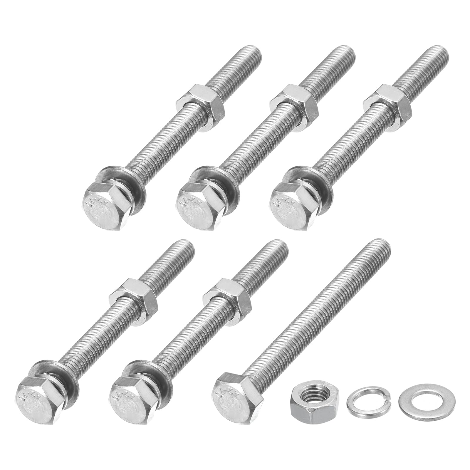 METALLIXITY Hex Head Screws Bolts, Nuts, Flat & Lock Washers Kits (M8-1.25x80mm) 6 Set, Stainless Steel Fully Threaded Machine Screws Bolt Set - for Home Appliance Equipment