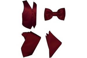 Oliver George 4pc Men's Solid Formal Waistcoat Tuxedo Dress Vest Necktie BowTie Handkerchief Set For Suit or Tuxedo