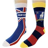 Warner Bros Ted Lasso 2 pack Men's Dress Crew Socks. 2 pair - AFC Richmond Logo Emblem &amp; Ted Lasso Union Jack Flag - Men Sock Size 10-13 (TG11983)