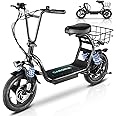 Caroma Peak 1200W Electric Scooter with Seat, 14" Fat Tire Electric Scooter Adults, 500Wh Battery up to 30 Miles&20MPH, Foldable Adult Electric Scooter for Commuting with Basket&Shock Absorbing