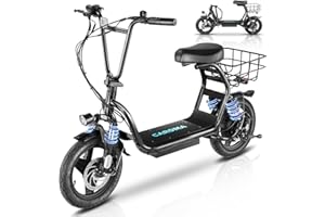 Caroma Peak 1200W Electric Scooter with Seat, 14" Fat Tire Electric Scooter Adults, 500Wh Battery up to 30 Miles&20MPH, Foldable Adult Electric Scooter for Commuting with Basket&Shock Absorbing