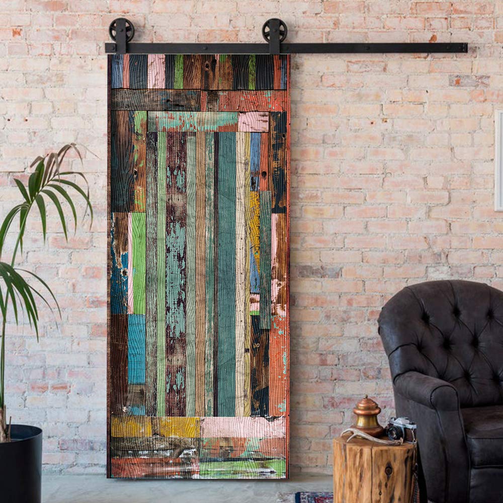 Alwayspon Modern Art Woodern 3D Door Sticker, Peel and Stick Removable Vinyl Door Decals for Home Decor, 32.3x78.7(82x200cm), 2 Pcs Set