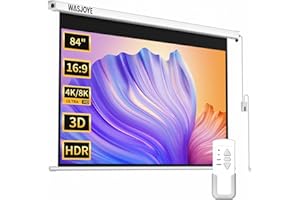 WASJOYE Motorized Projector Screen, 84 Inch 16:9 8K Projection Screen Pull Down, Dual-Side Power Supply, Wall Ceiling Mounted
