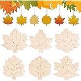 24 PCS Unfinished Wooden Fall Crafts, Maple Leaves Shaped Hanging Ornaments DIY Wood Craft Cutouts for Fall Home Decor (Leaves)