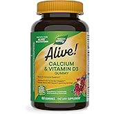 Nature's Way Alive! Daily Calcium & Vitamin D3 Gummies, Bone Support*, Immune Support*, Strawberry and Raspberry Lemonade Flavored, 60 Gummies