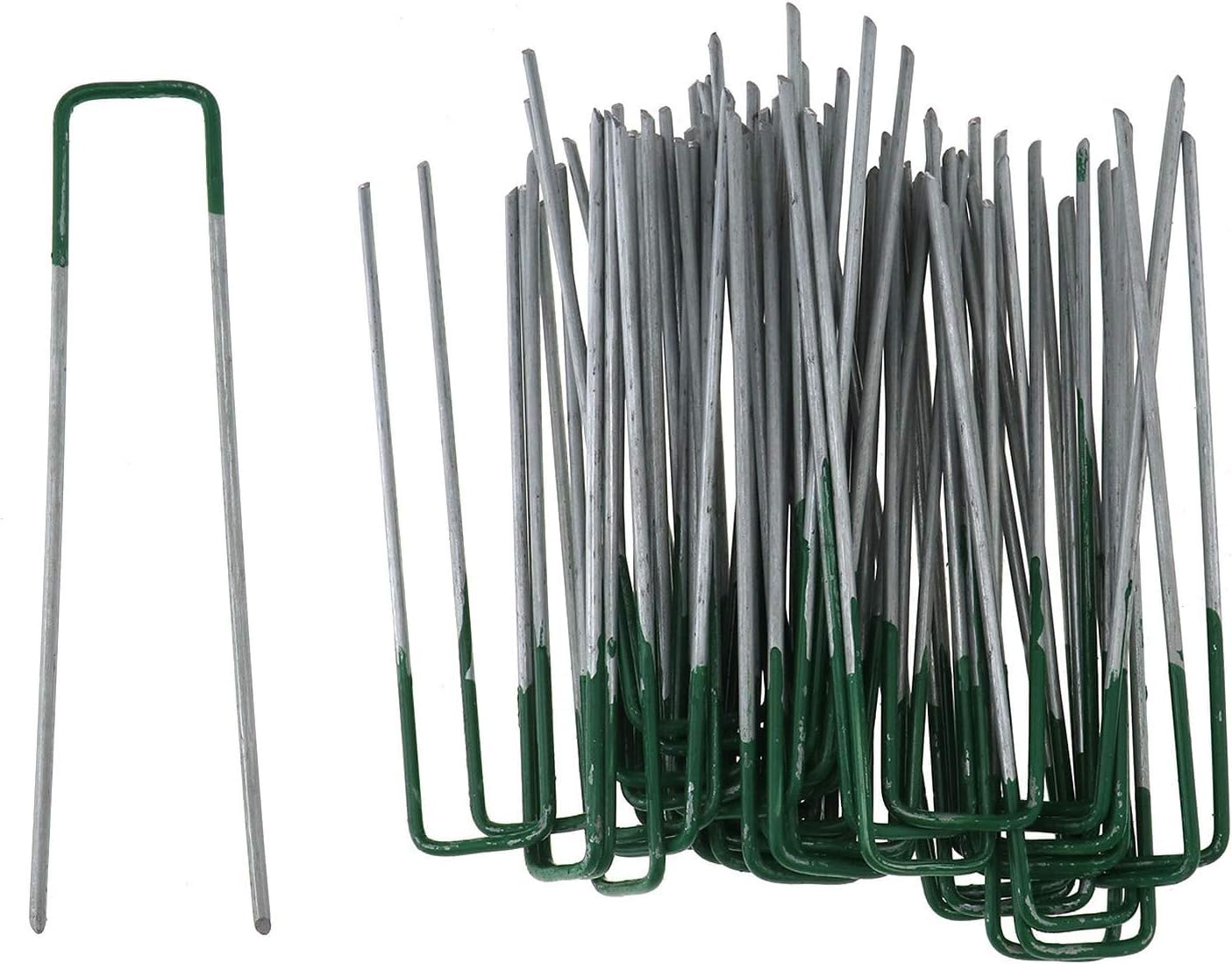 Juliyeh Yica Garden Staples Galvanized Ground Pegs Gardening Stakes Pins Spikes for Landscape Securing Lawn Farm Weed Barrier Grass Fabric Netting More Applications Green Colour