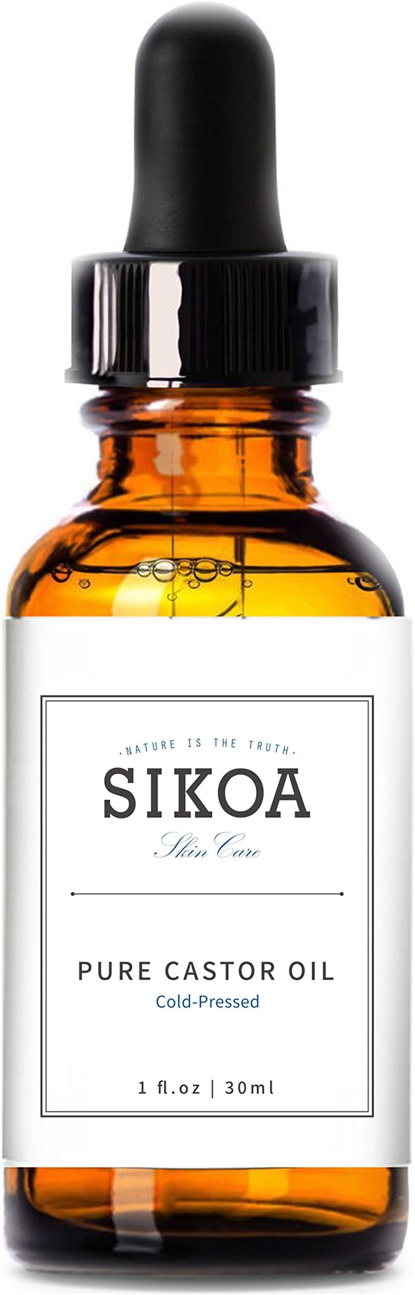 SIKOA Skincare Pure 100% Castor Oil Cold Pressed- Pure Oil For Eyelashes, Face, Skin Moisturizer, Hair Growth, Scalp, Thicker Eyebrows.1 oz