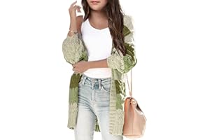 MACNOORA Girls Open Front Long Sleeve Cardigan Color Block Chunky Knit Oversized Kids Sweaters Coat