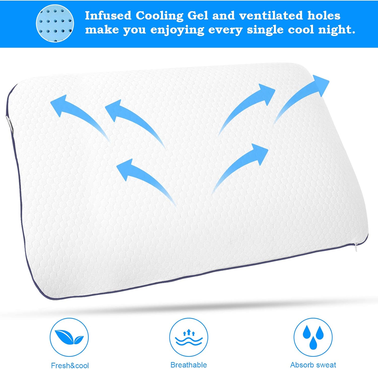 Memory Foam Pillow, Ventilated Pillow for for Side, Back and Stomach Sleep. Machine Washable Pillow Cover Standard Size Pillows for Sleeping: Kitchen & Dining
