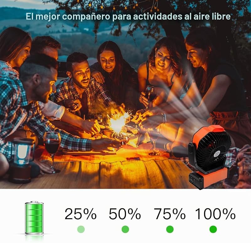 Camping Ventilador 20000mAh, Portátil Recargable para Escritorio Tienda de Campaña con Control Remoto y Gancho, Luz LED, Ventilador USB de Velocidad Continua, Hogar Exterior Viajes Pesca