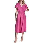 DKNY Womens Flutter Sleeve V-Neck Fit & Flare Maxi Dress