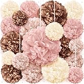Avoseta Boho Paper Pom Poms - Blush Pink Tissue Paper Flowers - Pink Decorations for Birthdays, Bridal Shower Decor, Boho Baby Shower Decorations for Girls, Birthday Decor for Women, Tea Party Showers