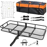 WEIZE Folding Hitch Mount Cargo Carrier 60" x 20" x 6", 500 lbs Capacity Hitch Cargo Rack with Waterproof Bag, Hitch Stabilizer,Net and Straps for SUV Pickup Camping Traveling