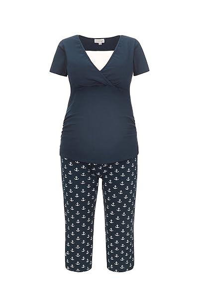 Herzmutter Kurzer Stillpyjama-Umstandspyjama | Nachtwäsche-Pyjama-Set für Schwangerschaft-Stillzeit-Stillfunktion | Schlafanz