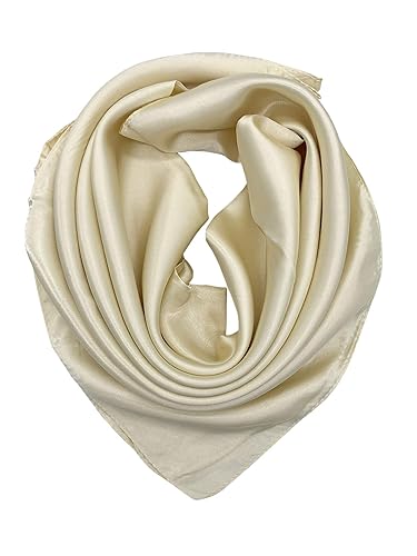 YOUR SMILE Pure Beige Silk Feeling Scarf Women's Fashion Large
