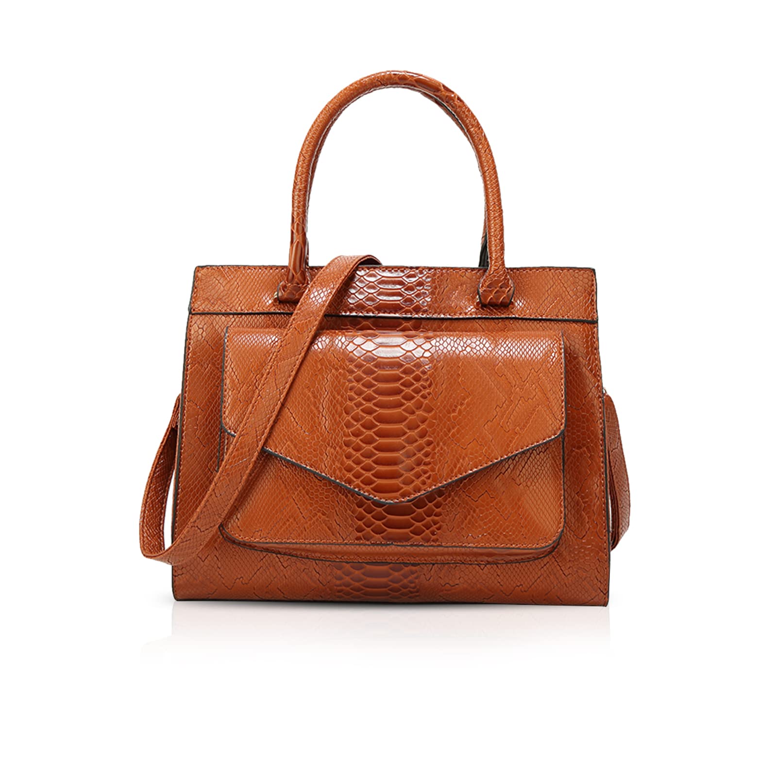 NICOLE & DORIS Women Handbags Fashion Top Handles Bags Crocodile Handbag Ladies Shoulder Bags Medium PU Leather Brown