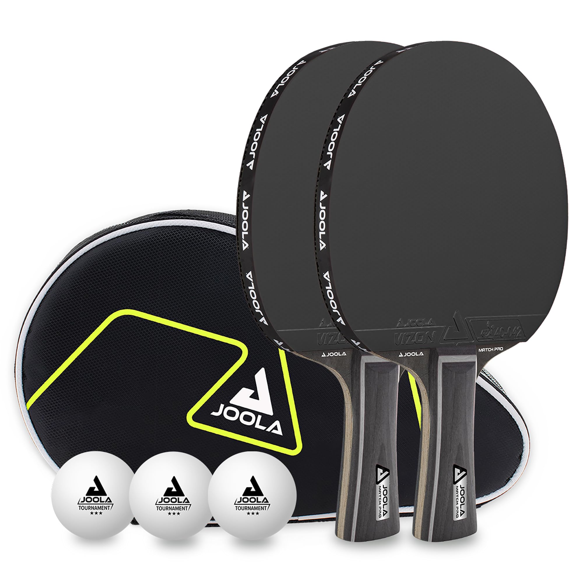 JOOLA Black Duo Pro Table Tennis Set – 2 Match Pro Bats, 3 Tournament Balls & Case
