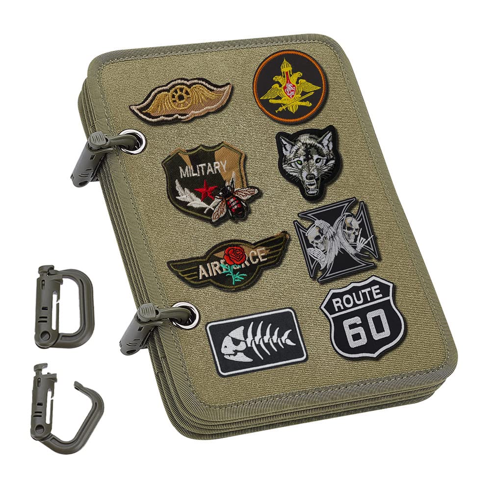 NBEADS 1 Set Tactical Patch Booklet Organizer, 5 Pages Flip-Page Patch Holder Mini Panel Board with Removable D-Buckles for Military Army Combat Emblem, Dark Olive Green