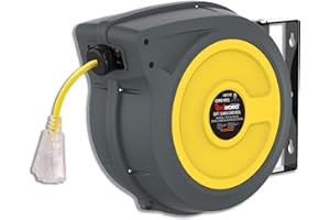 ReelWorks Extension Cord Reel Retractable 12AWG x 50' Foot 3C/SJTOW Glow Strip Cable and Lightup Triple Tap Connector Advanced Slow Retraction Technology (SRT)