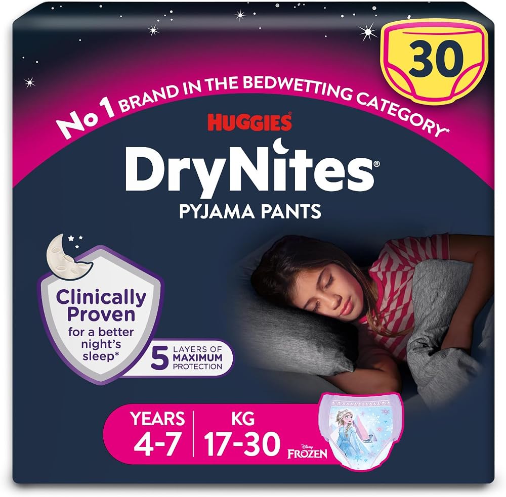 Huggies DryNites Girls Pyjama Pants 4-7 Years 17-30 kg 30 Pack Night Nappies
