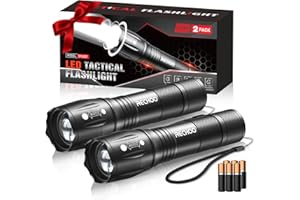 RECHOO LED Flashlight 2 Pack, Tactical Flashlights High Lumens with 3 Modes, Pocket Small Flash Light, Waterproof Zoomable Flashlights for Home Emergency, Camping Essentials (Battery Included)
