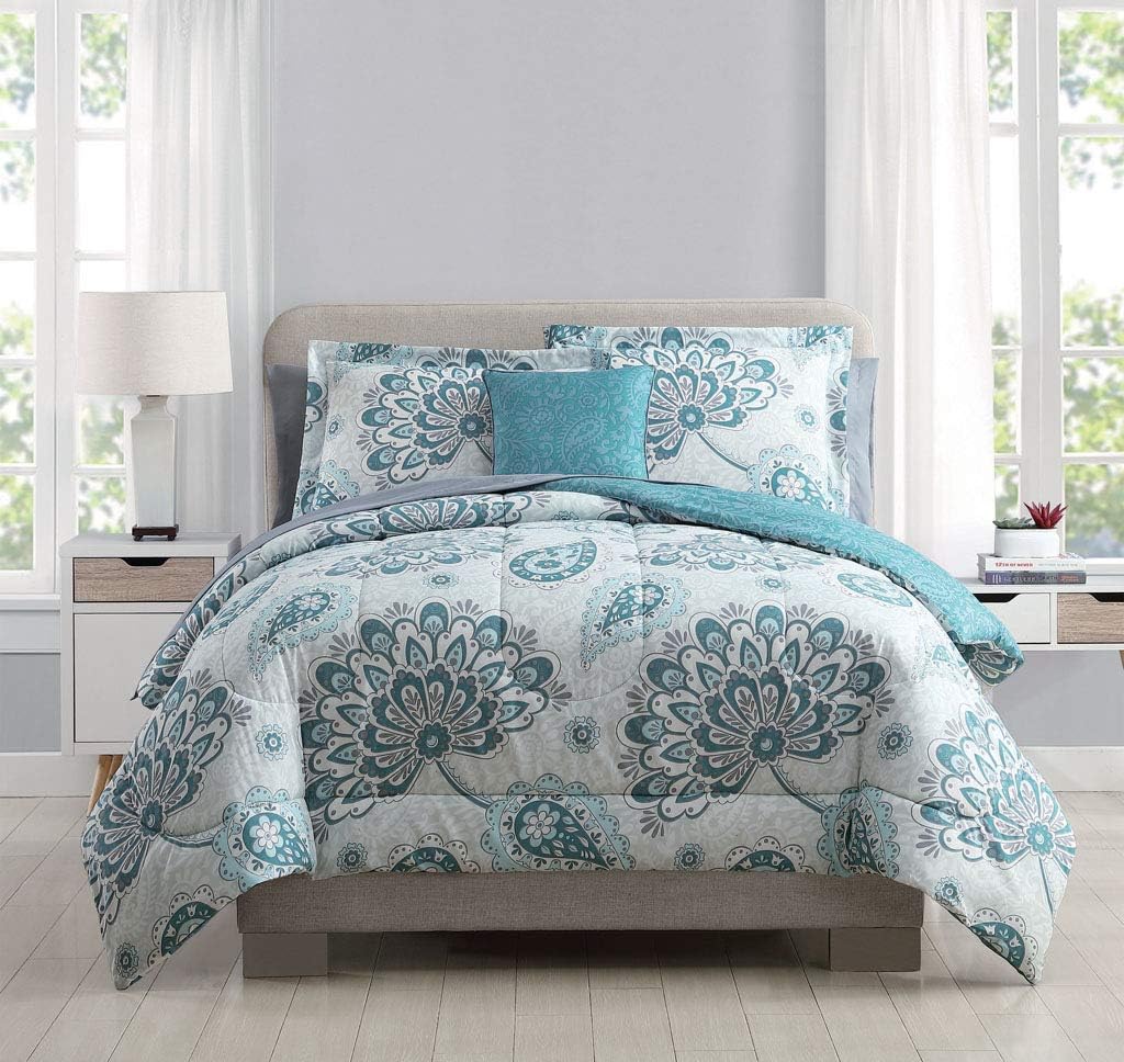 Amazon Com 8 Piece Westerly Teal White Comforter Set With Sheets