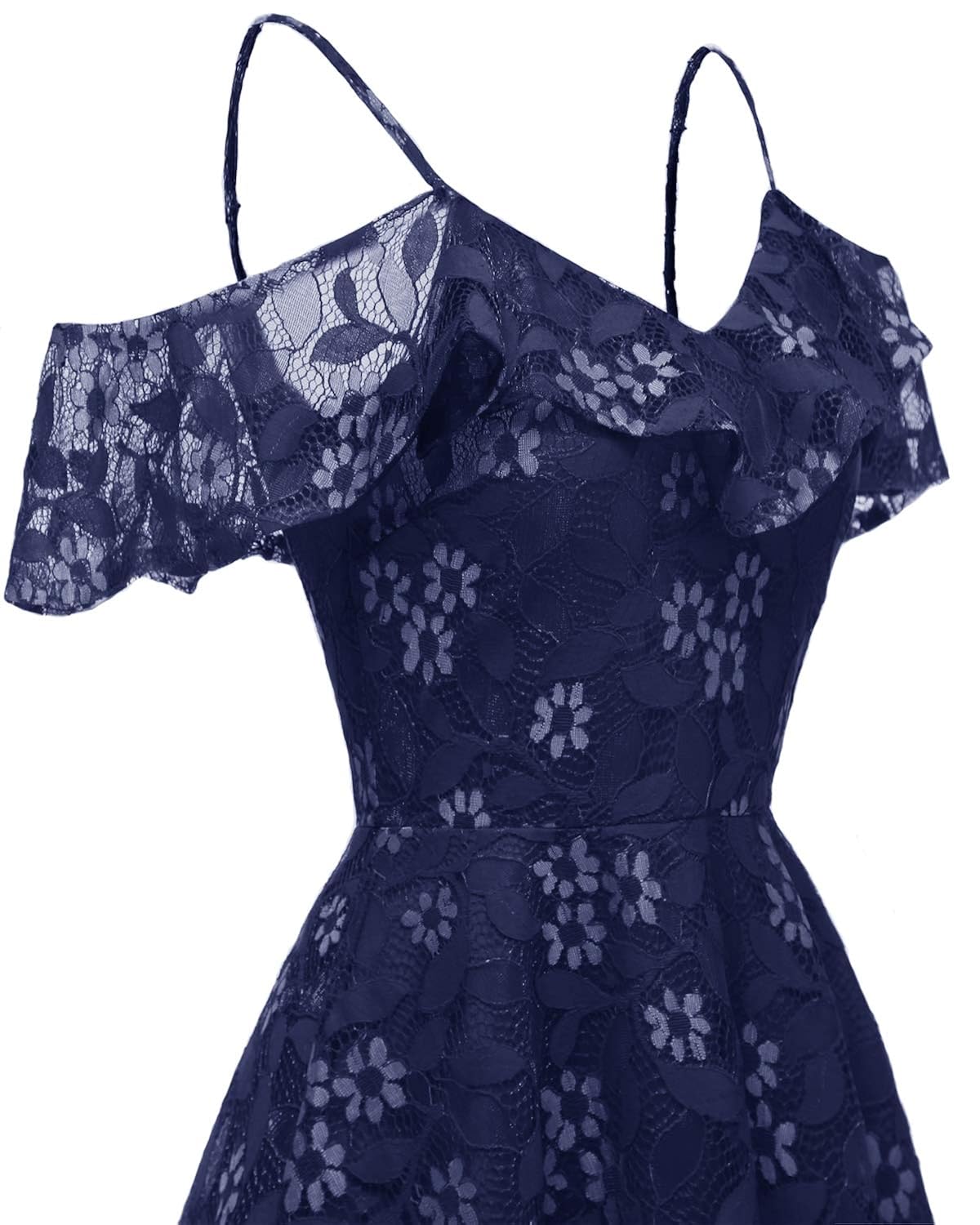 Bright Deer Women Bridesmaid Floral Lace Cold Shoulder Midi Prom Dress