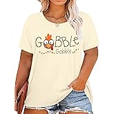 QAUN Plus Size Thanksgiving Shirts for Women Gobble Till You Wobble Shirt Turkey Tshirt Thankful Tops