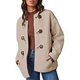 Dokotoo Womens Long Sleeve Jackets Fashion Faux Shearling Oversized Color Block Button Sherpa Jacket Coats
