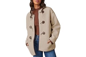 Dokotoo Womens Long Sleeve Jackets Fashion Faux Shearling Oversized Color Block Button Sherpa Jacket Coats