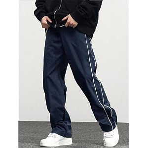 Teen Boys Track Pants with White Side Stripes, Elastic Waist Loose Straight‑Leg Casual Trousers